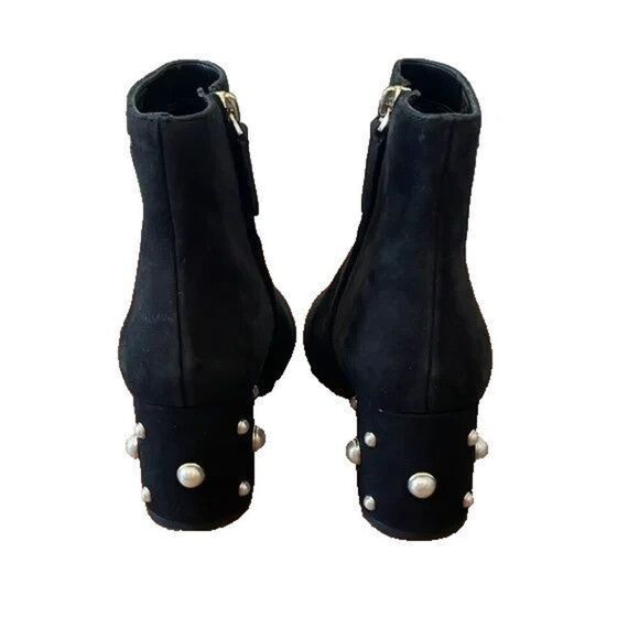 Kate Spade Womens Black Suede Taraji Faux Pearl Block Heel Bootie  Size 10 - Picture 3 of 4